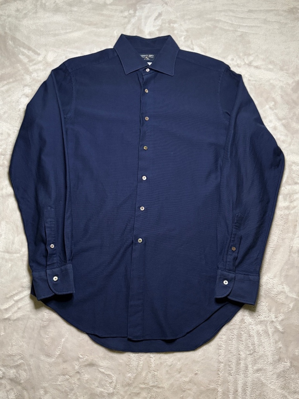 Kamakura Shirt Made To Measure Mens L/XL Blue Navy Leno Cloth Long Sleeve Japan